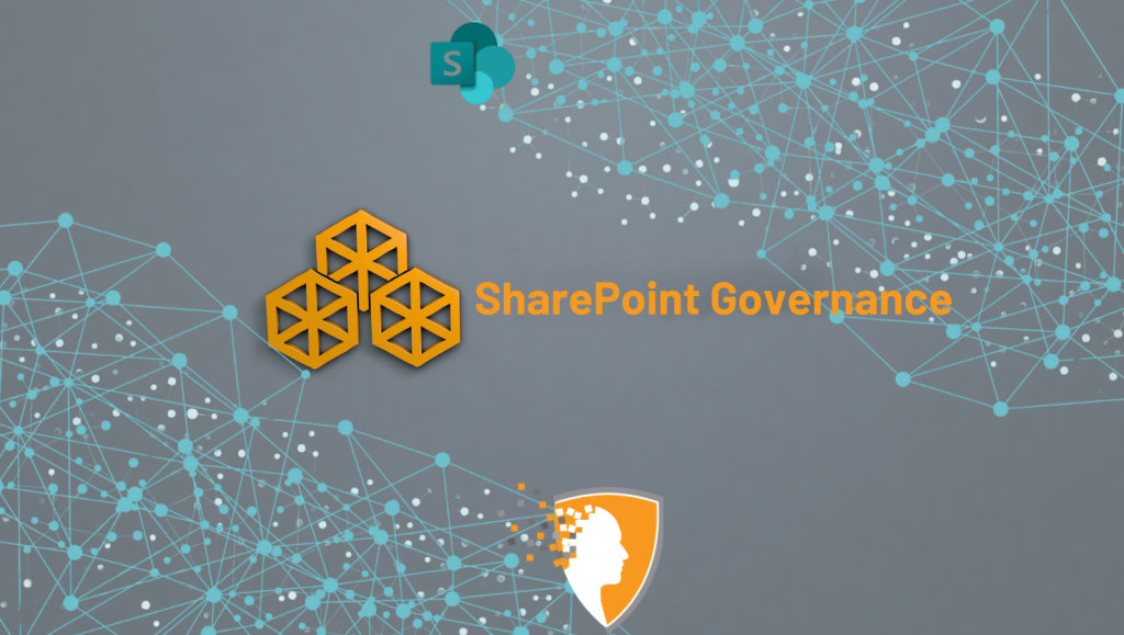 SharePoint Framework and Policies concept illustration with network connections and CrucialLogics branding