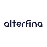 The image shows the Alterfina logo, featuring the word alterfina in lowercase dark blue rounded font on a white background.