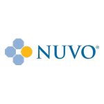 The image shows the NUVO logo, featuring three connected light blue hexagons with a yellow circle on their right side, followed by the word NUVO in elegant blue serif uppercase letters on a white background.